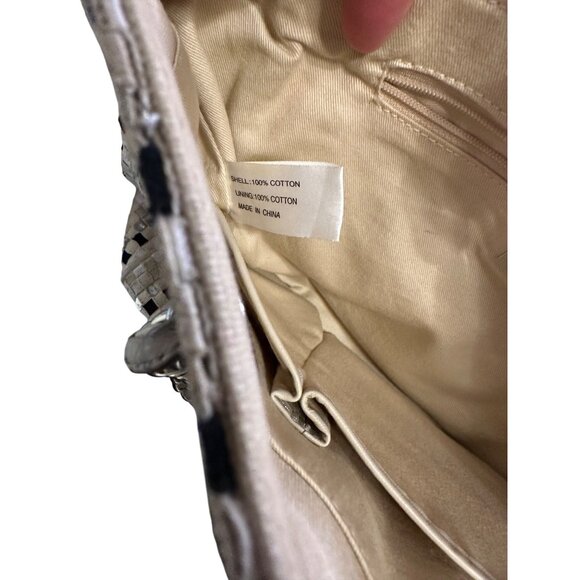 Talbots Woven Sequin-Accented Handbag Chain Straps Beige Black Elegant Tote Bag - Picture 10 of 11